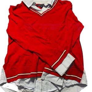 Tommy Hilfiger V-Neck Sweater and Button-Up Combo Top Size M